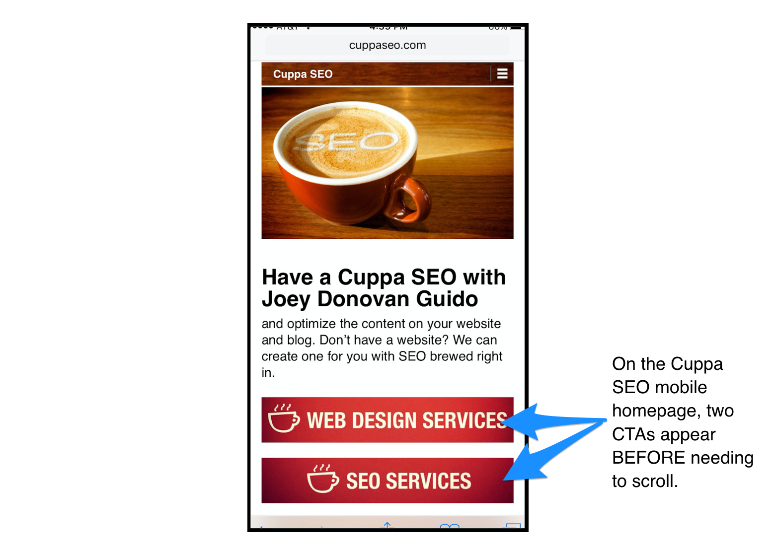 Cuppa SEO Mobile Call-to-Action Conversion Example