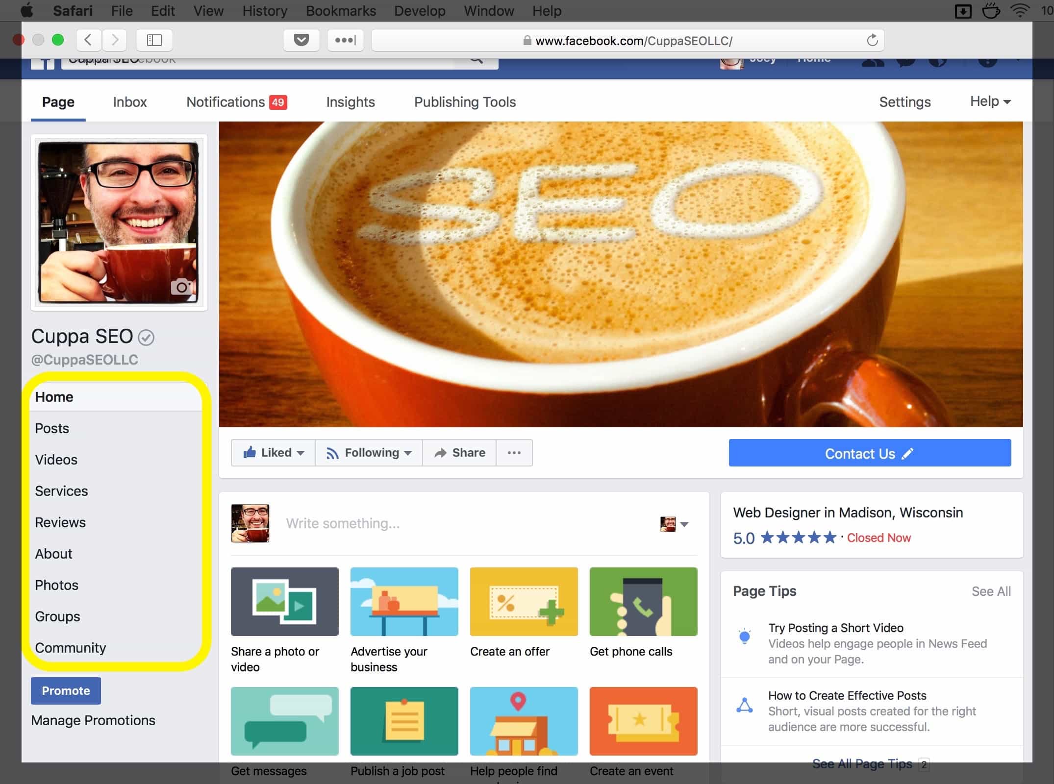 Facebook SEO Tips from Cuppa SEO Web Design